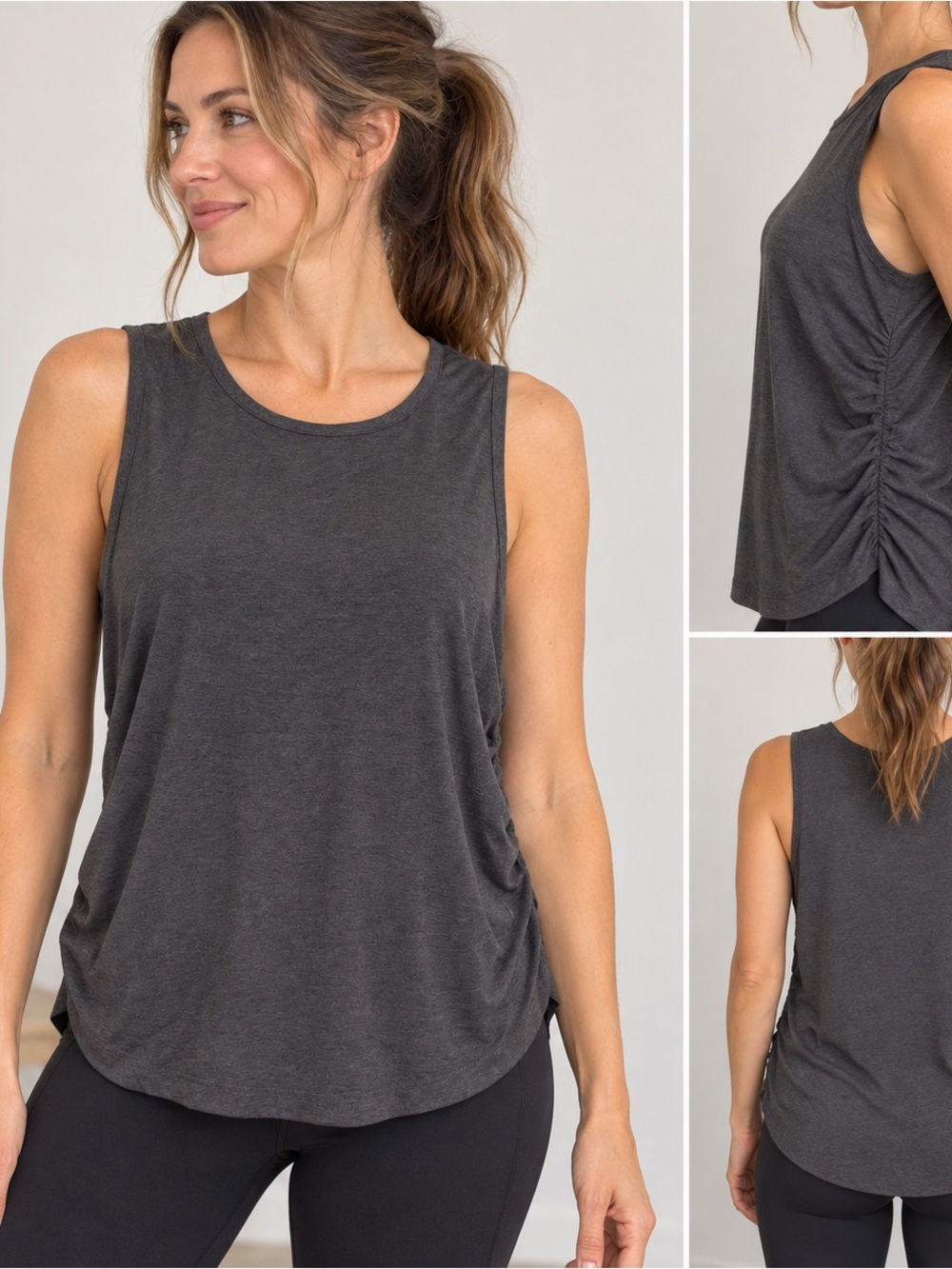 Old Navy Active CloudMotion Ruched Workout Tank Charcoal Gray L